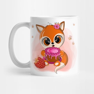 Orange fox with cake in his paws Mug